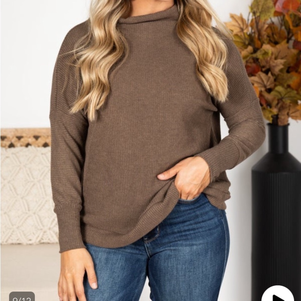 Ribbed Cowl Neck Long Sleeve